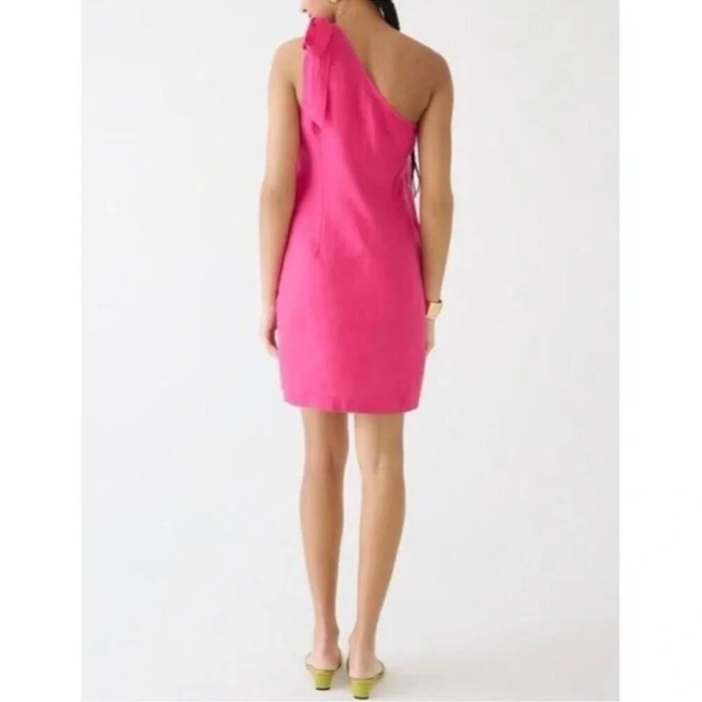 J.Crew Linen One Shoulder Hot Pink Dress